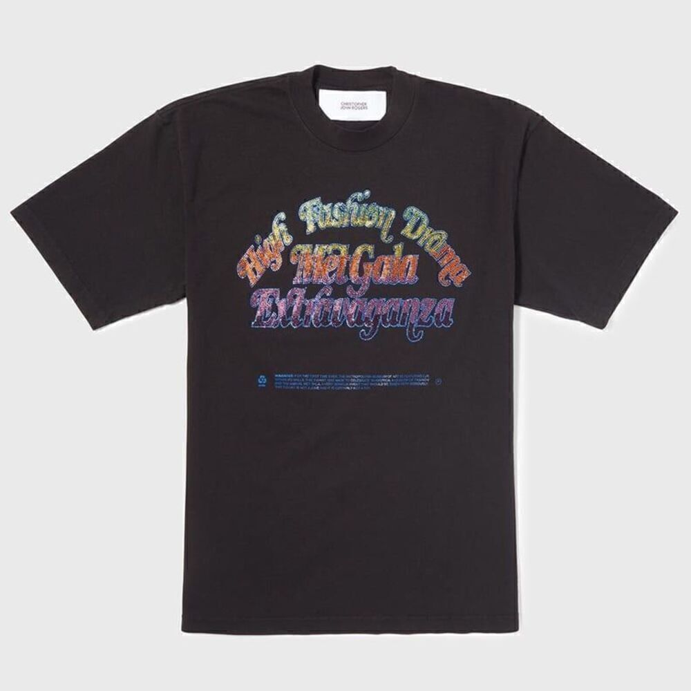 Christopher John Rogers High Fashion Drama Met Crystal Graphic Tee Small NWT